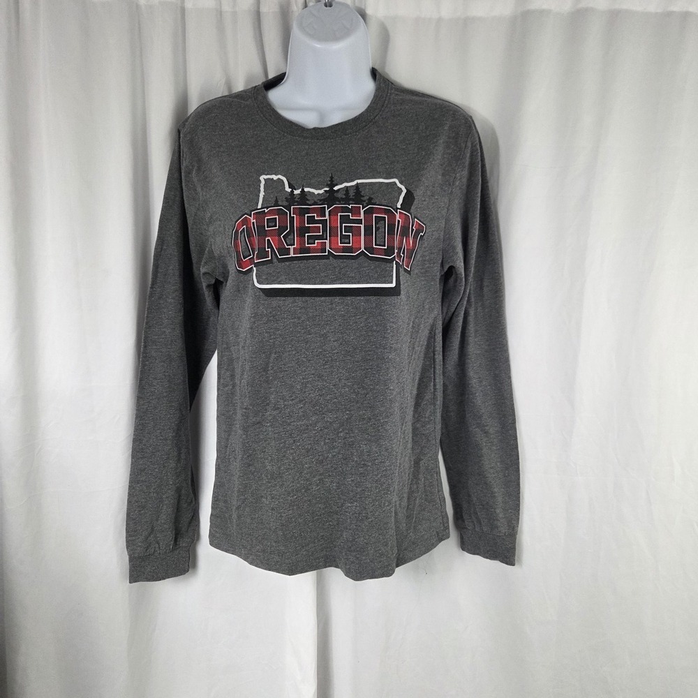 Home Free Shirt Mens Small Gray Oregon State Plaid Graphic Long Sleeve Tee Top